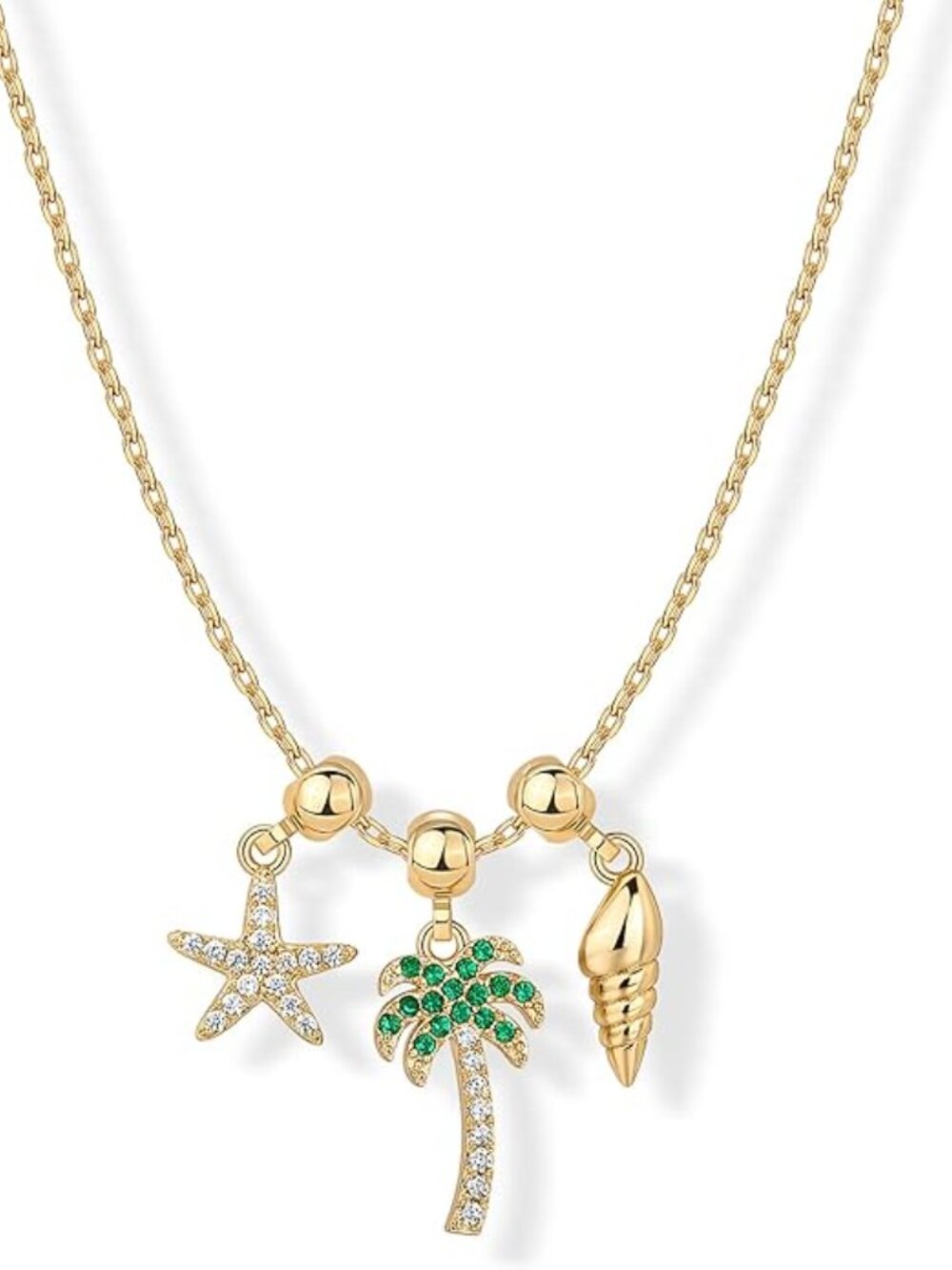 PAVOI 14K Gold Plated Dainty Necklace with Charms Set